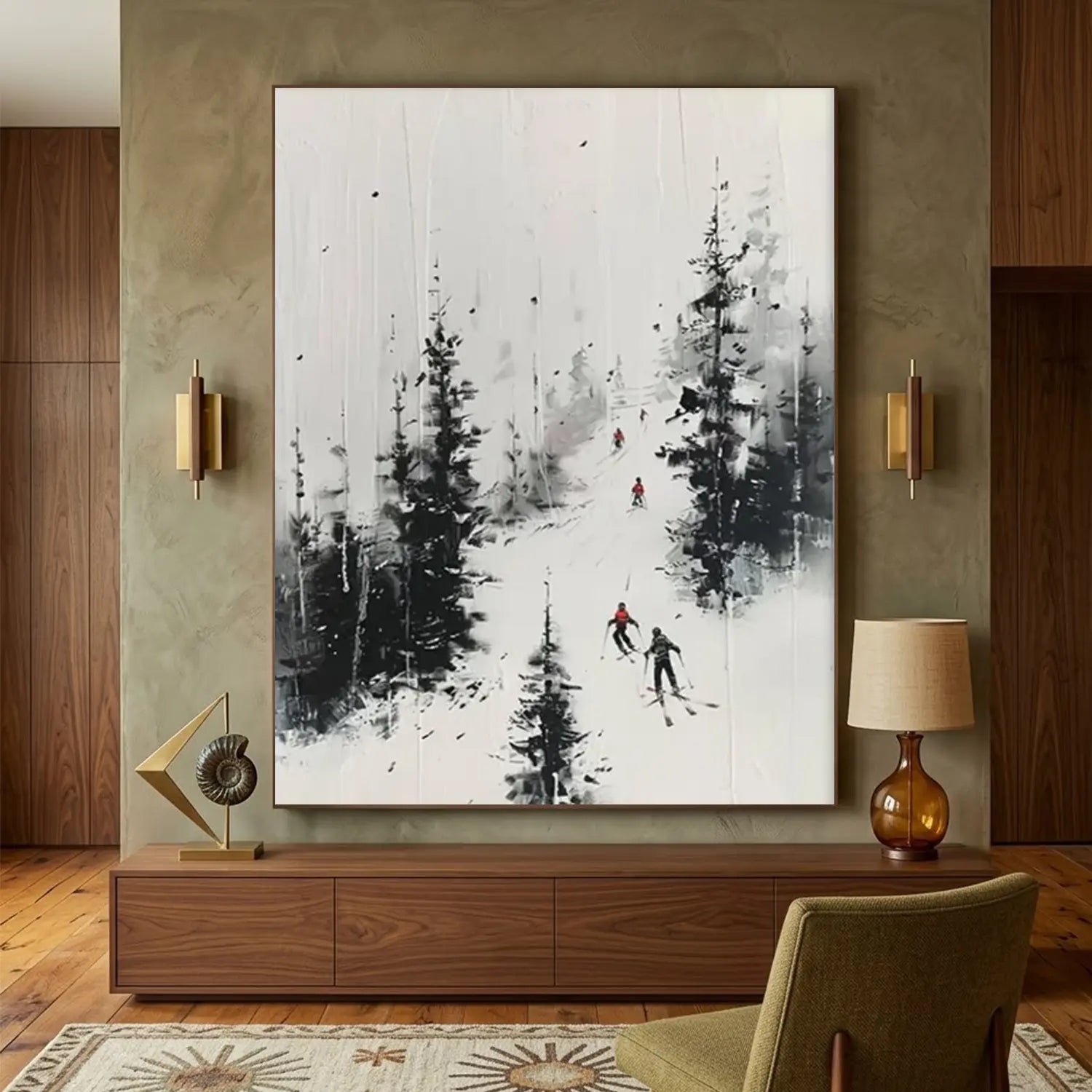 Skiing Sport Art Textured Painting Canvas