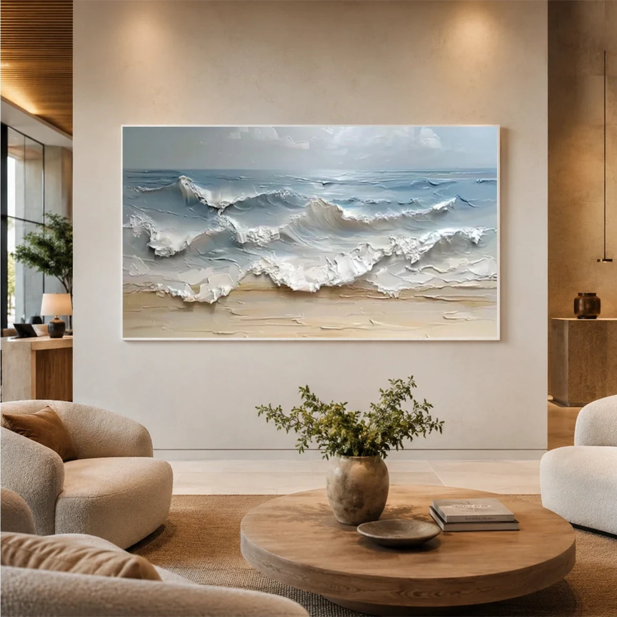 Abstract Ocean And Sky Textured Canvas Art #OS070