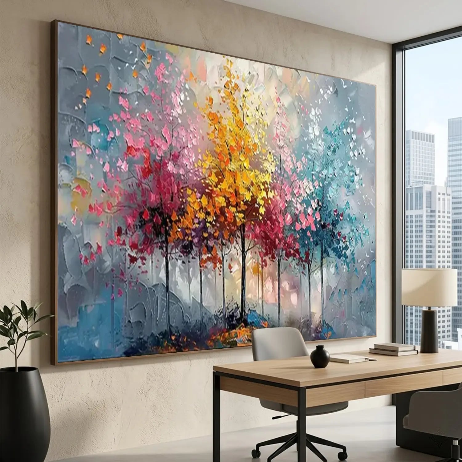 Colorful Tree Textured Painting Canvas