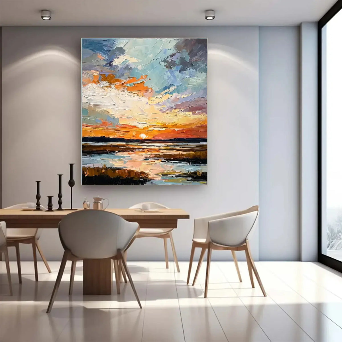 Colorful Ocean And Sky Abstract Textured Wall Art #OS083