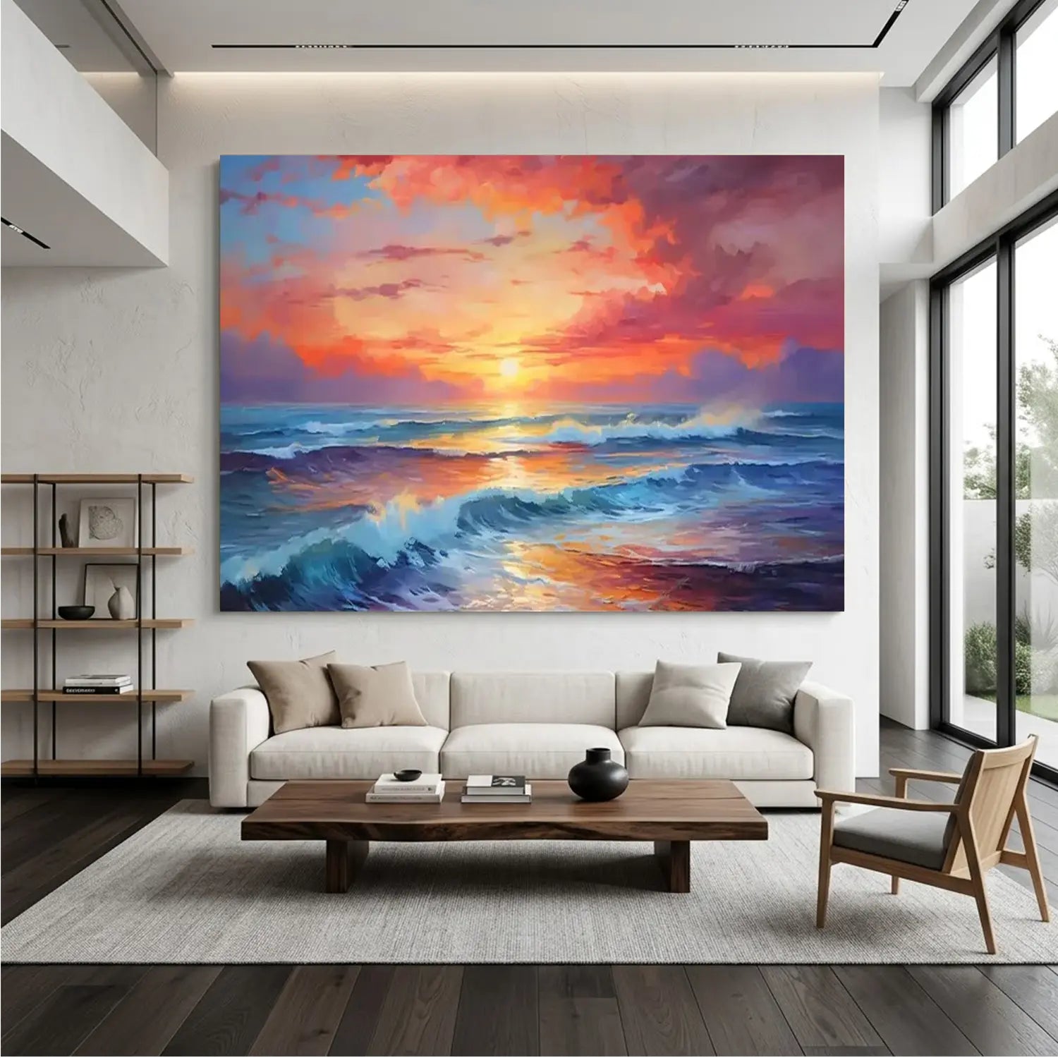 Colorful Ocean And Sky Textured Painting Canvas