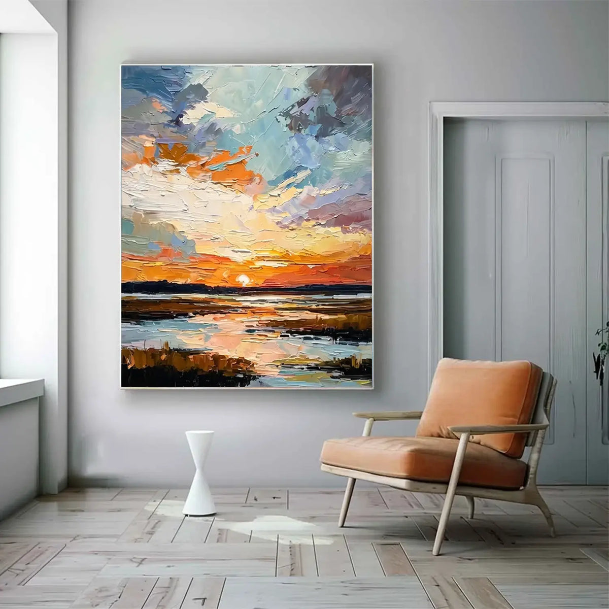 Colorful Ocean And Sky Abstract Textured Wall Art #OS083