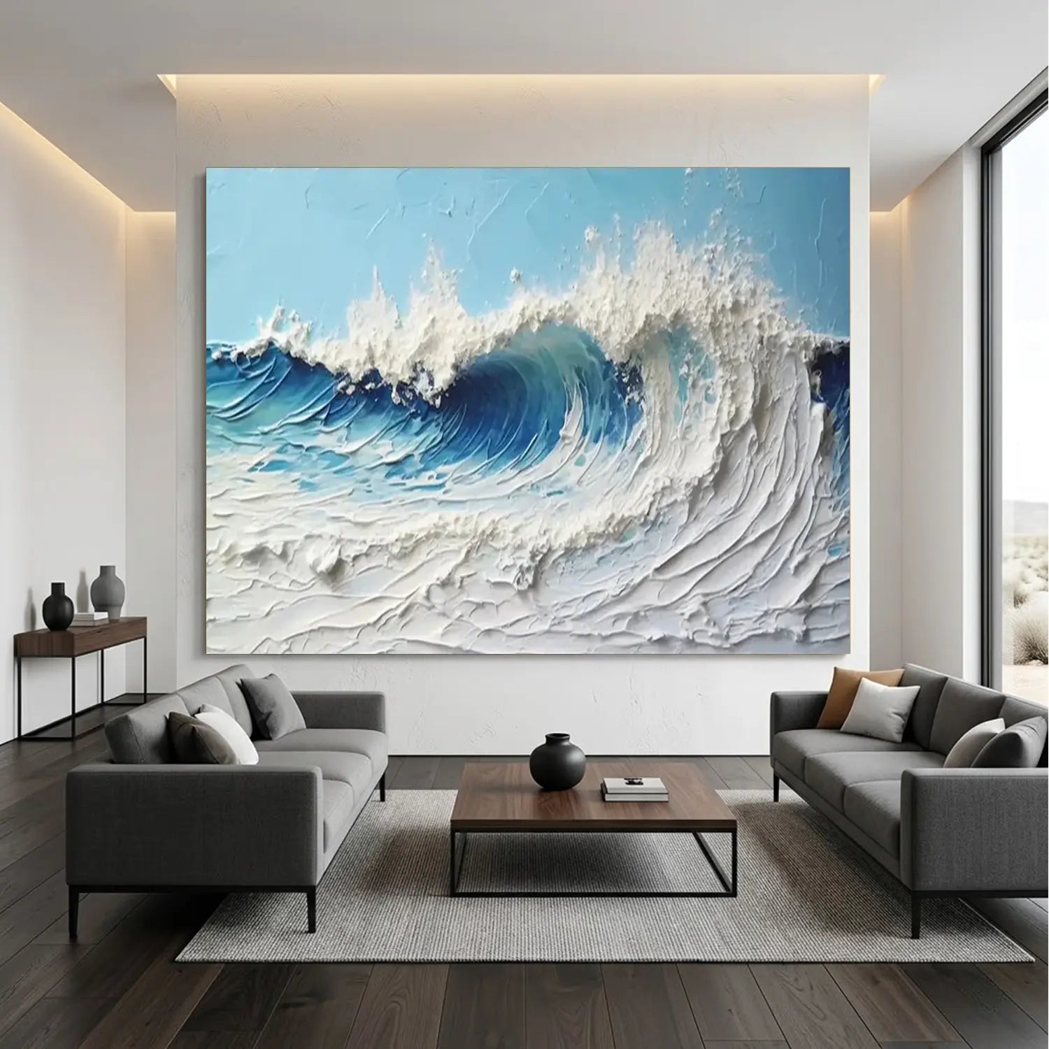Ocean And Sky Textured Painting Canvas