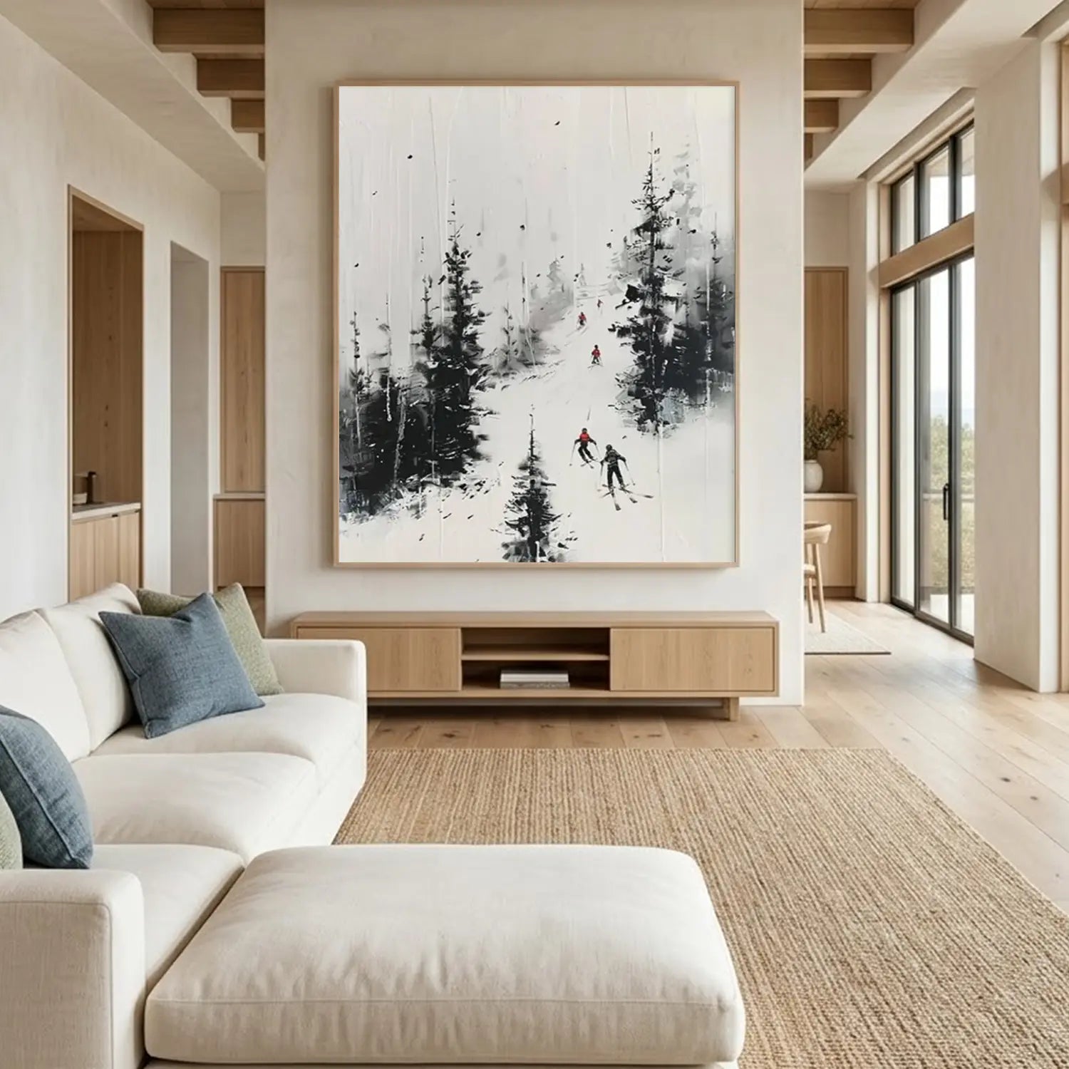Skiing Sport Art Textured Painting Canvas