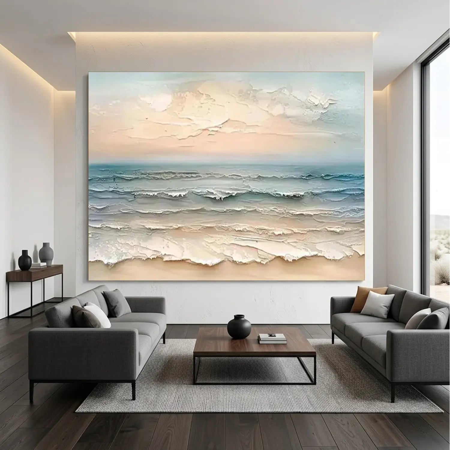 Ocean And Sky Textured Painting Canvas