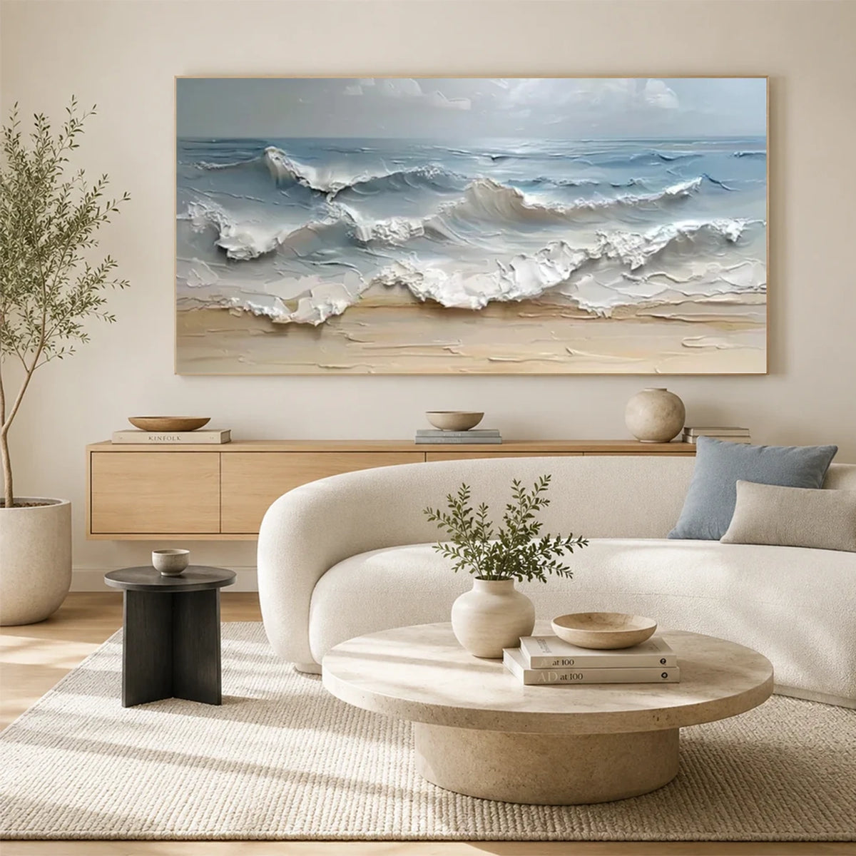 Abstract Ocean And Sky Textured Canvas Art #OS070