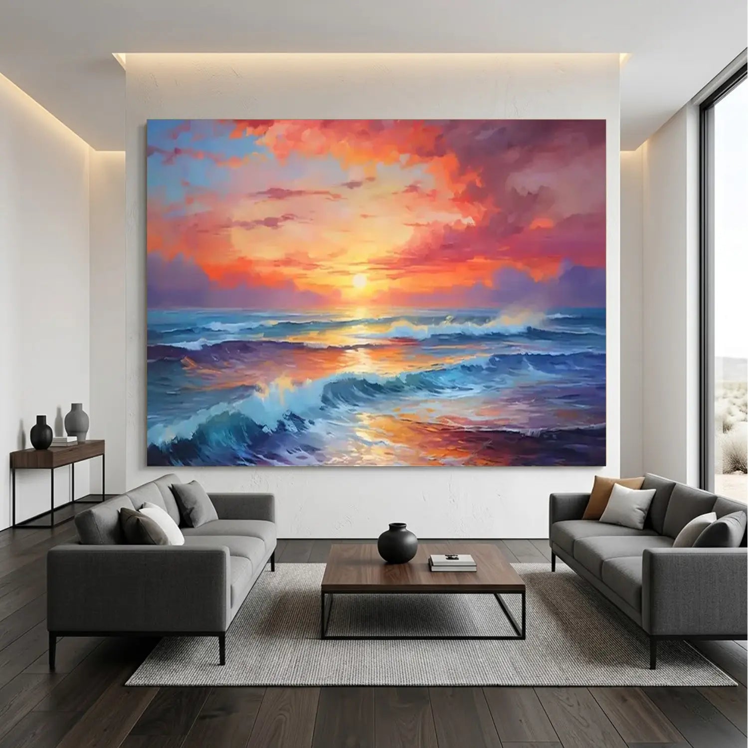 Colorful Ocean And Sky Textured Painting Canvas