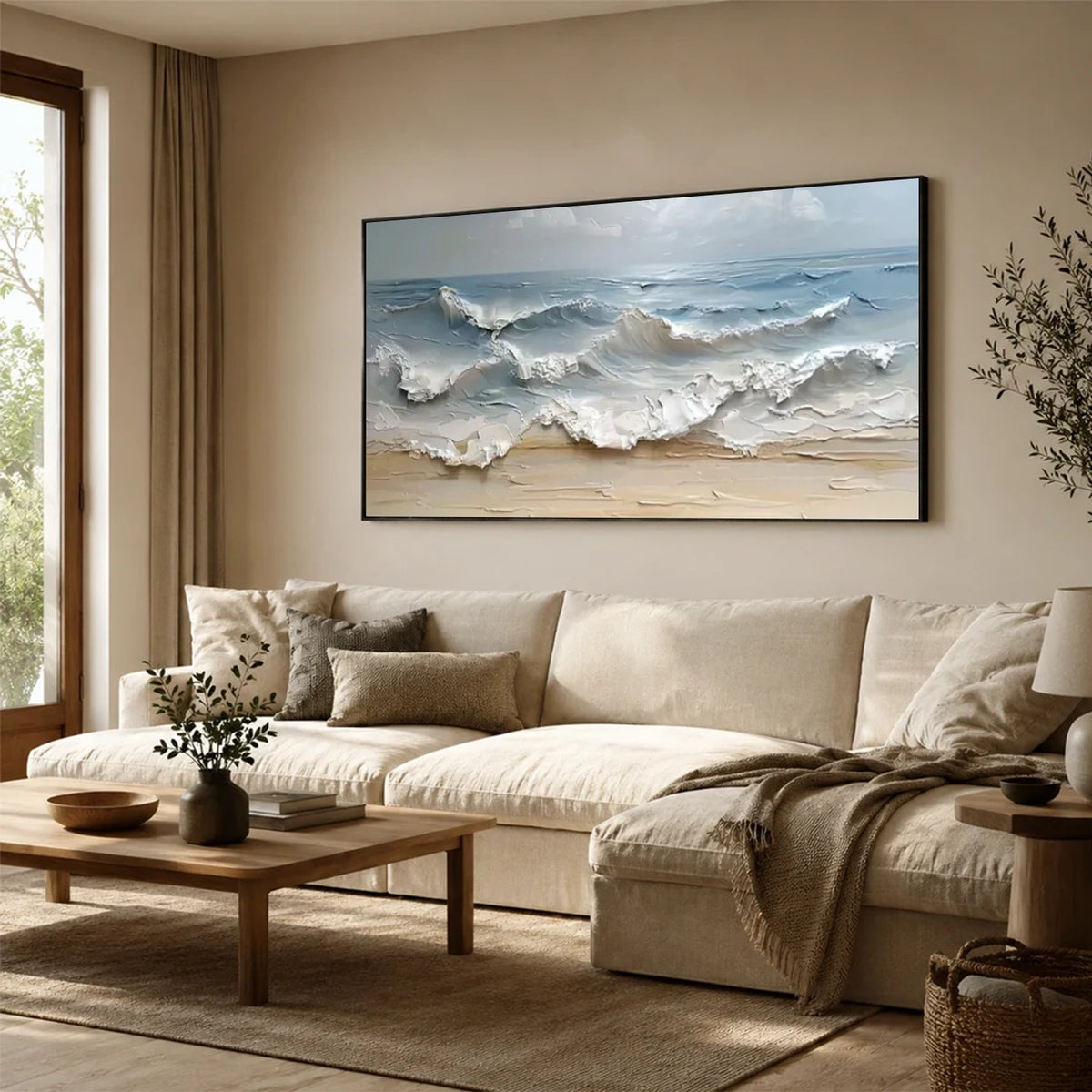 Abstract Ocean And Sky Textured Canvas Art #OS070