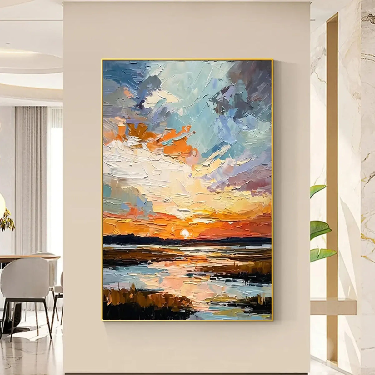 Colorful Ocean And Sky Abstract Textured Wall Art #OS083
