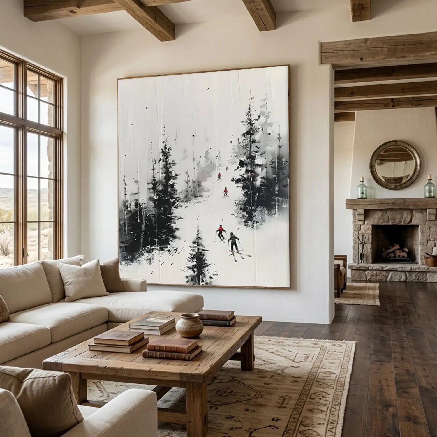 Skiing Sport Art Textured Painting Canvas