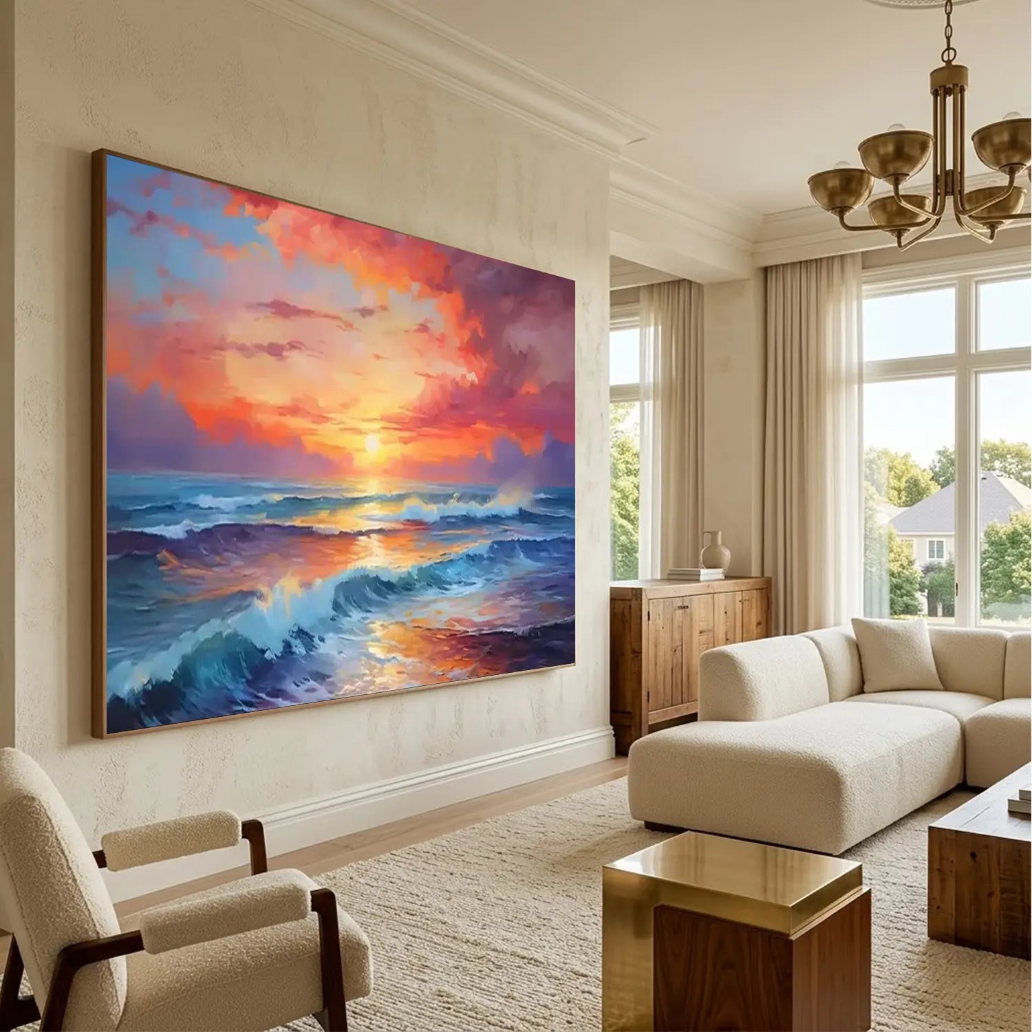 Colorful Ocean And Sky Textured Painting Canvas