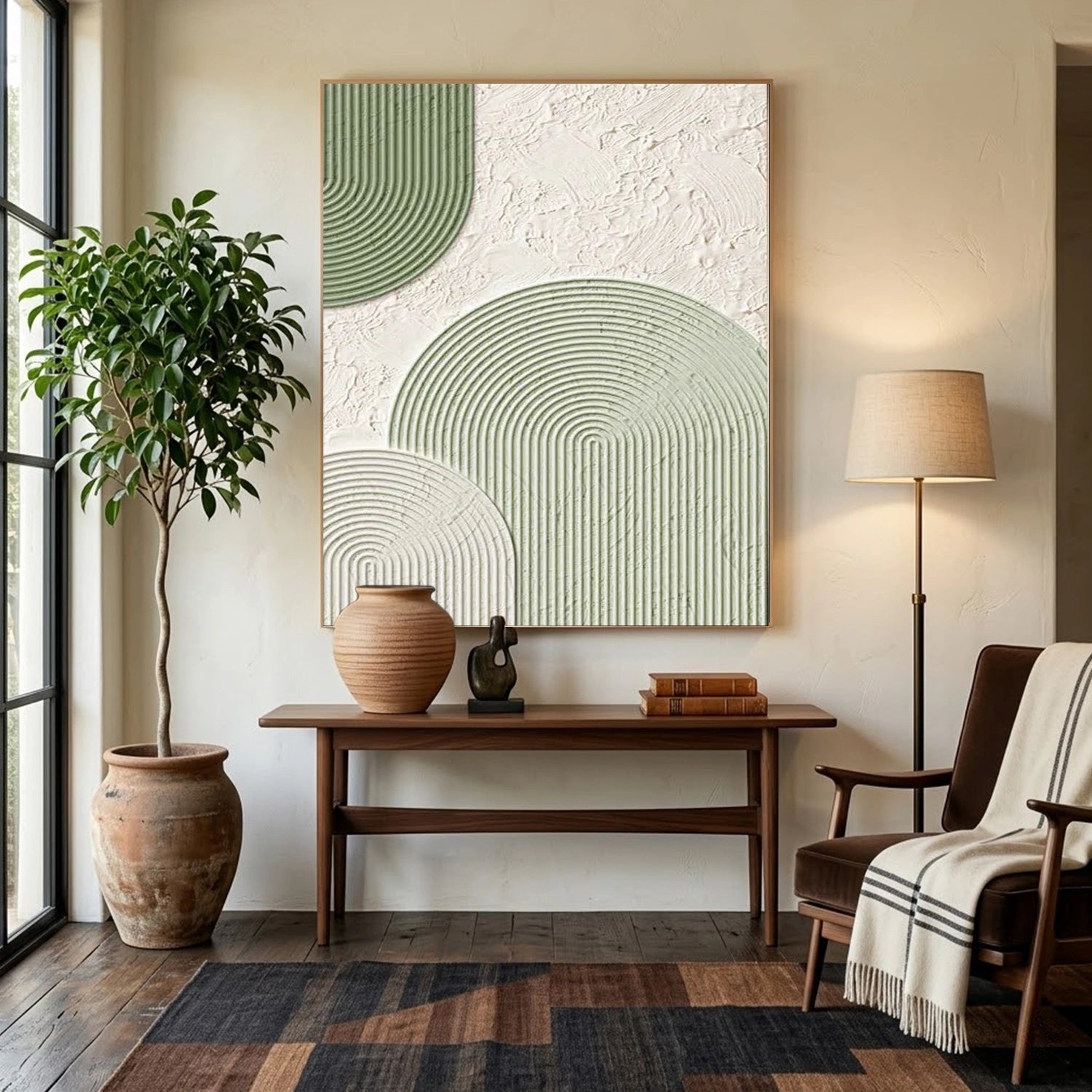 Green Minimalist Textured Painting Canvas