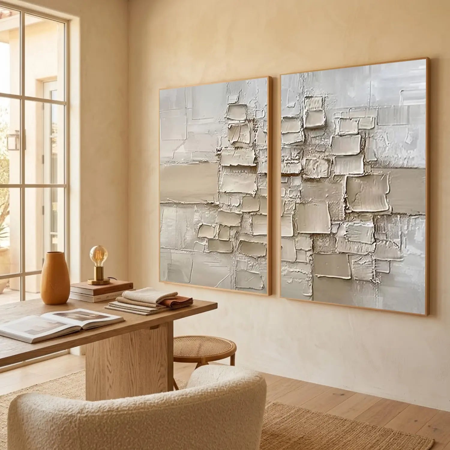 Beige Abstract Textured Set of 2 Wall Art