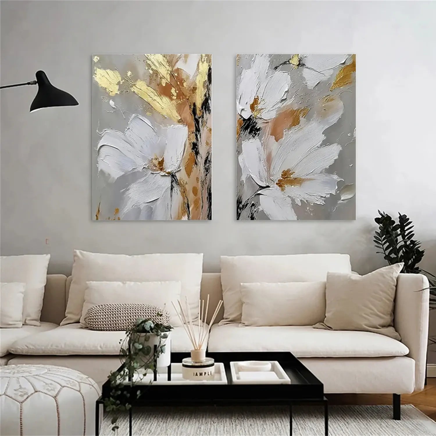 Flower Abstract Textured Wall Art Set of 2 #FT049