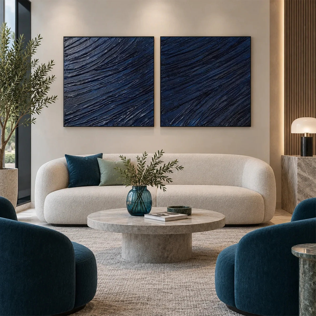 Blue Minimalist Textured Canvas Art Set of 2 #MW021