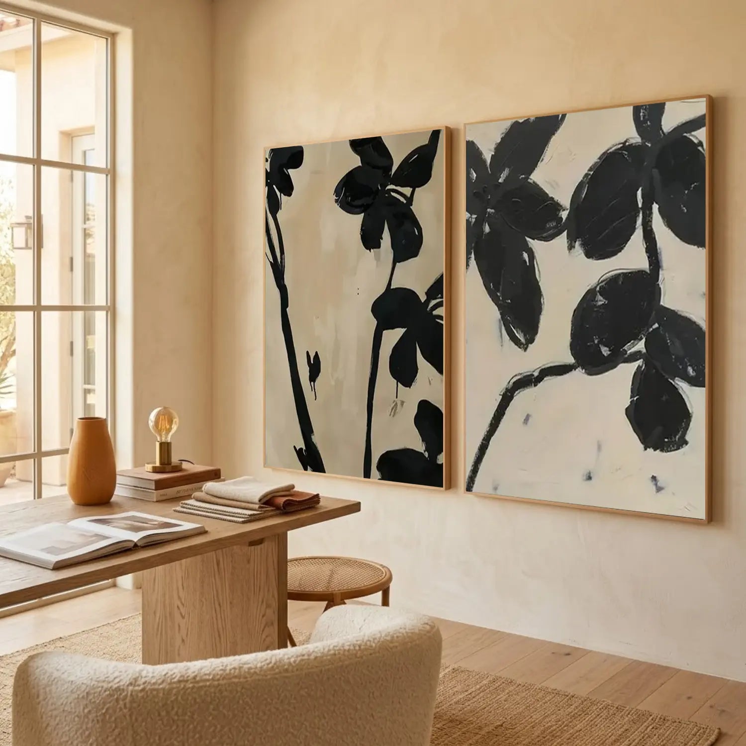Black and Beige Wabi Sabi Canvas Art Set of 2