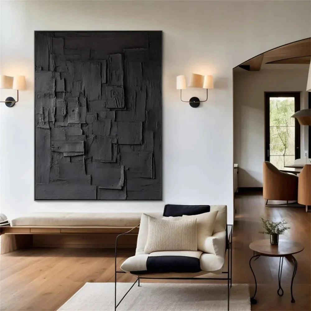 Black Minimalist Textured Canvas #MT085