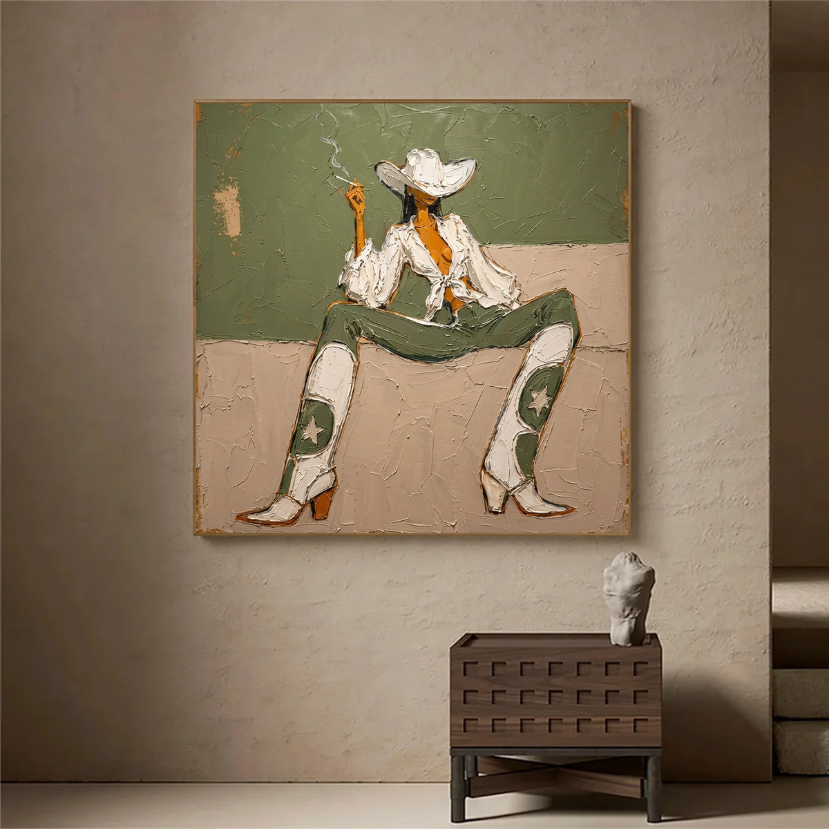 Vintage Americana Art Green Cowgirl #VA102