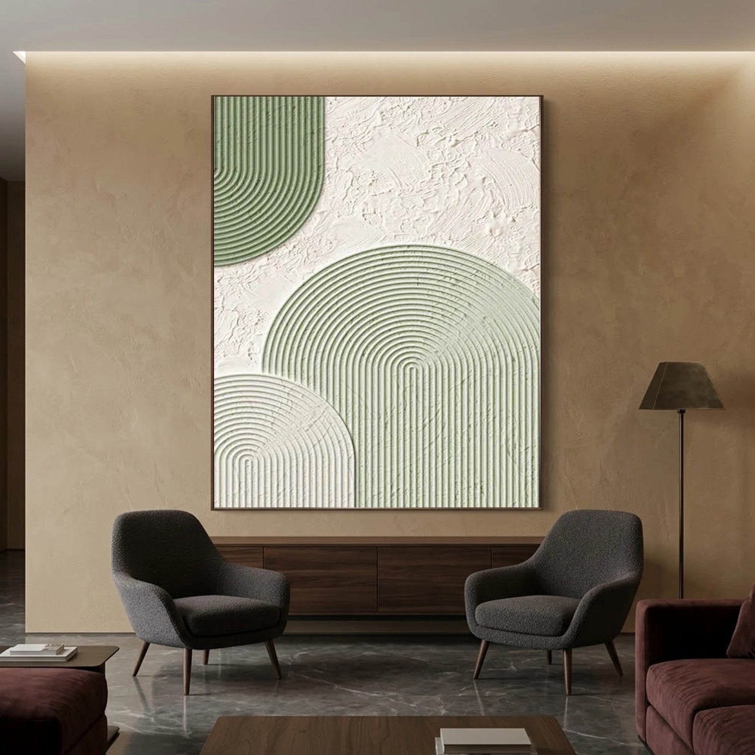 Green Minimalist Textured Painting Canvas
