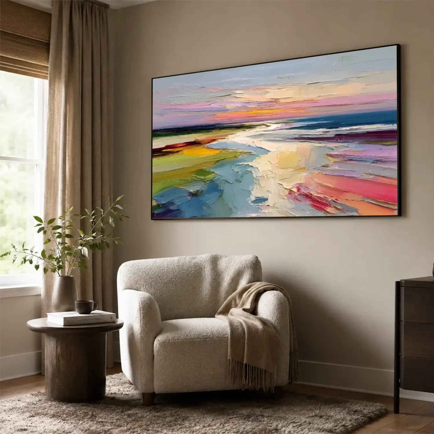 Colorful Ocean And Sky Abstract Textured Wall Art #OS048