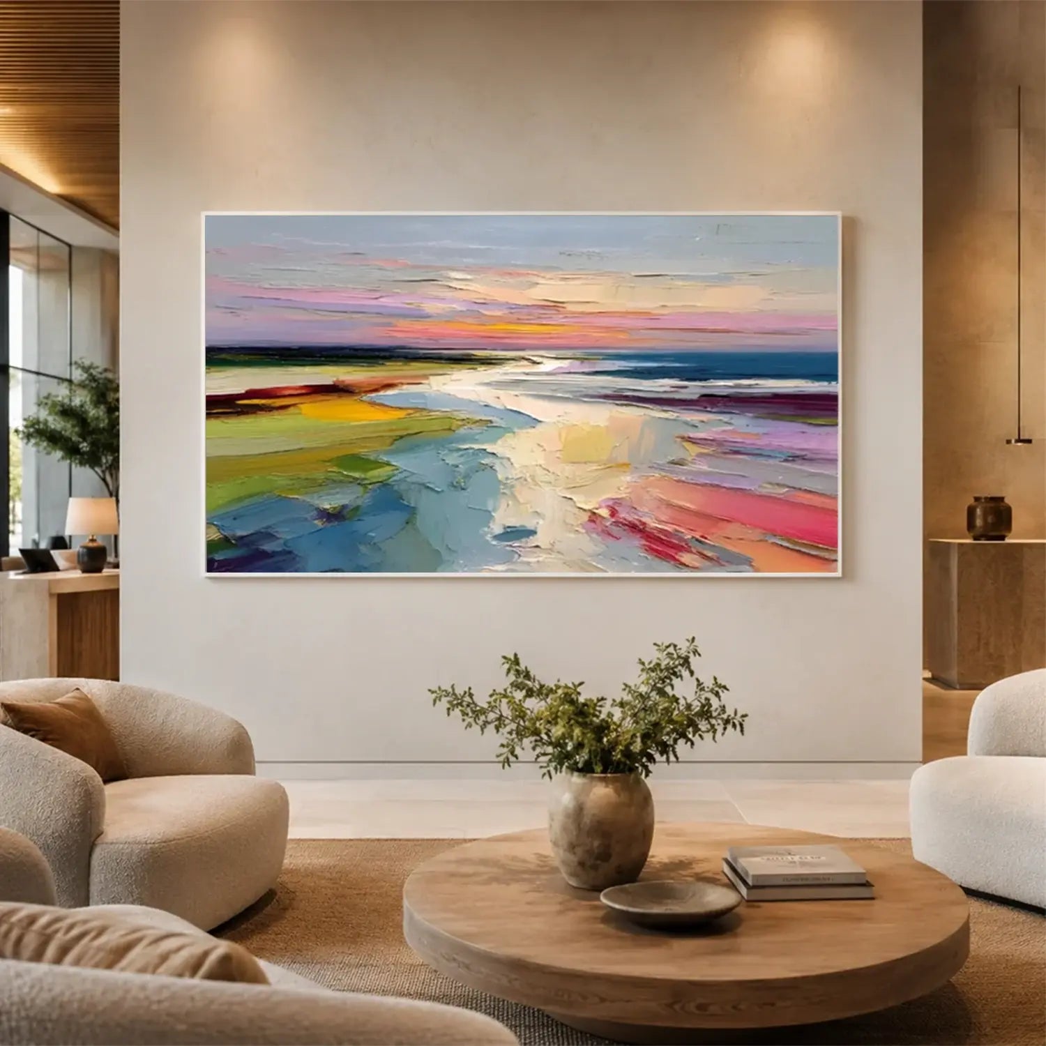 Colorful Ocean And Sky Abstract Textured Wall Art #OS048