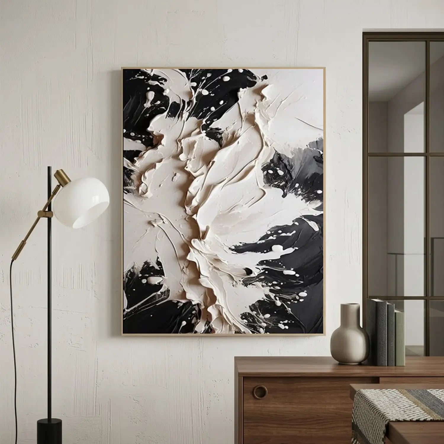 White and Black Minimalist Textured Canvas