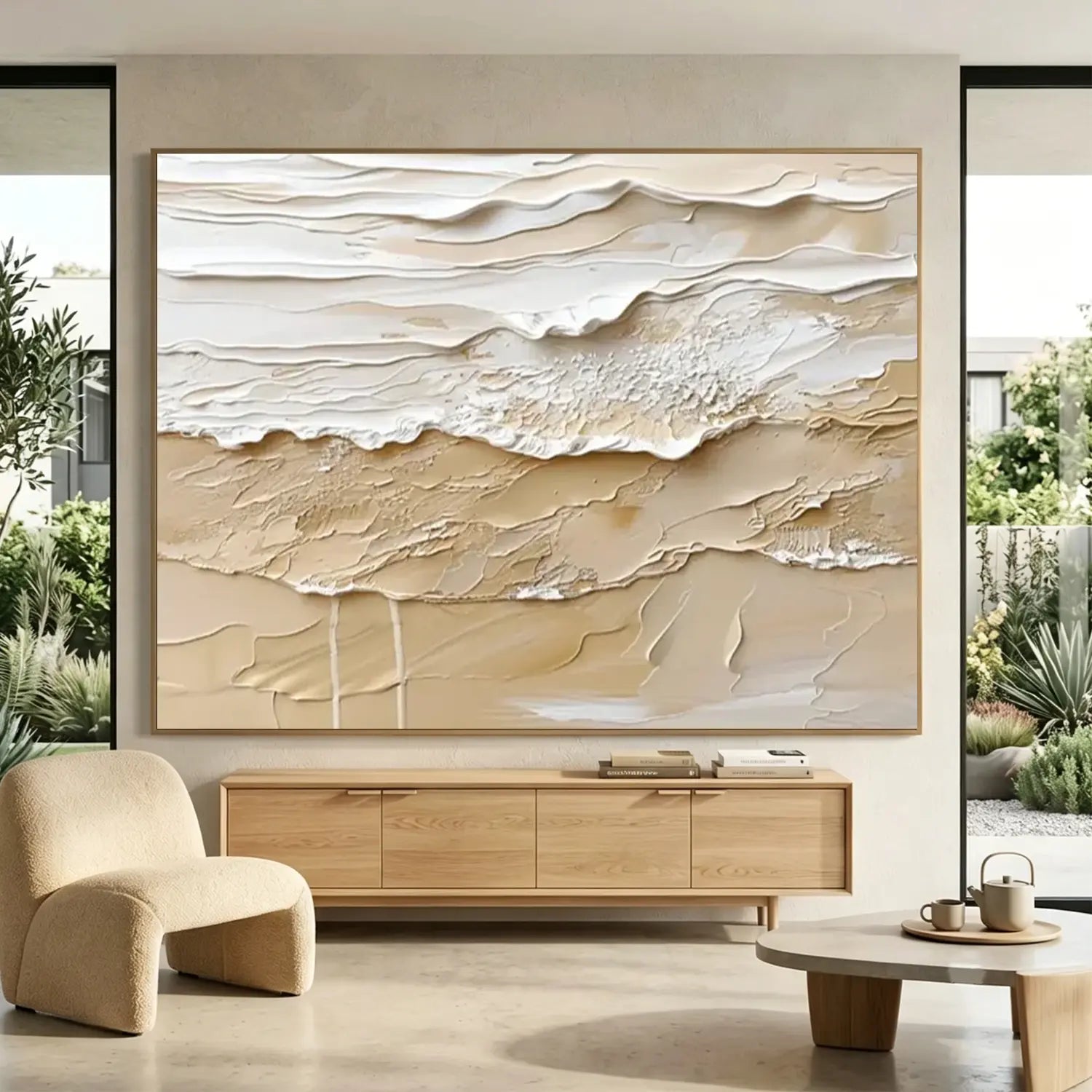 Beige and Brown Sea & Sky Abstract Textured Wall Art