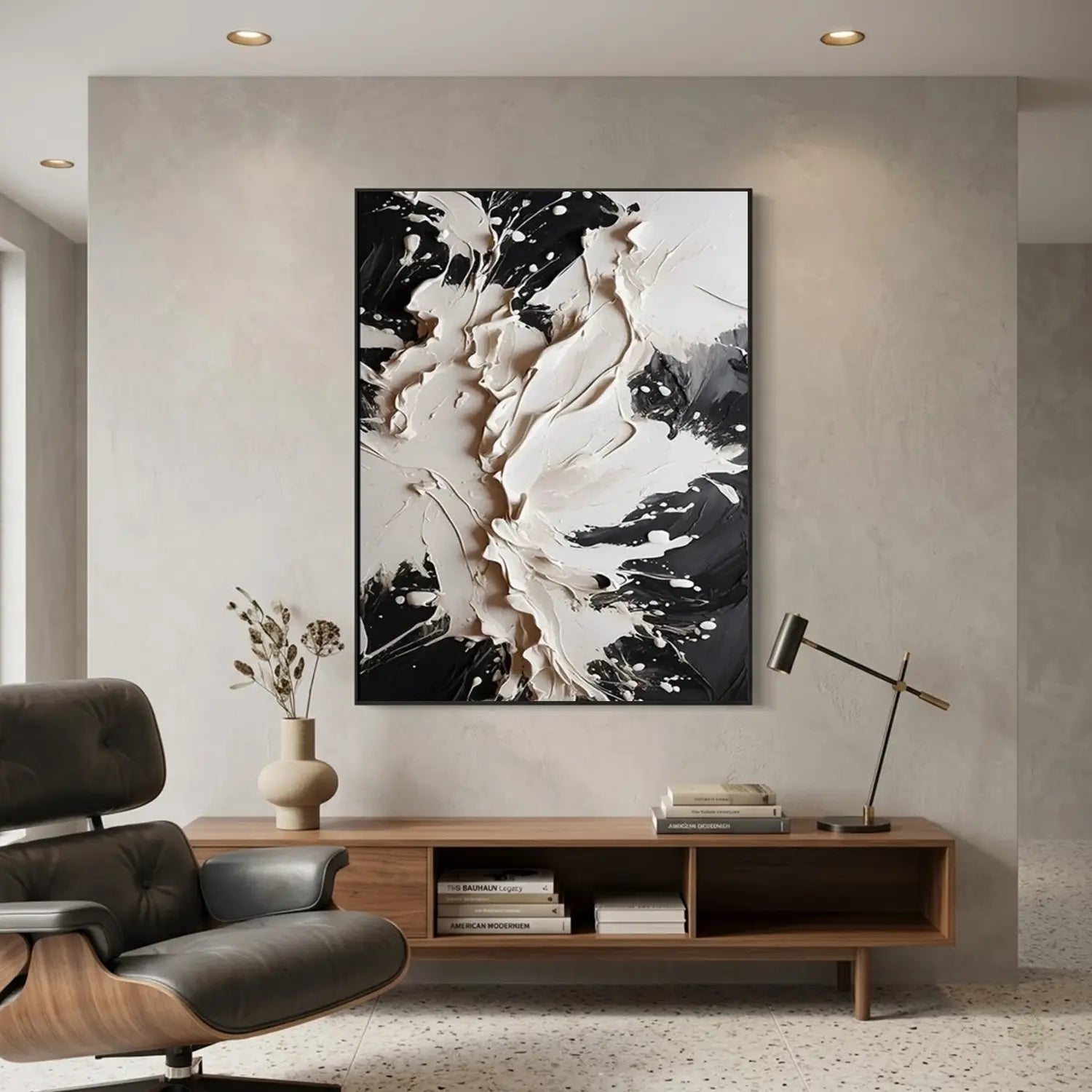 White and Black Minimalist Textured Canvas