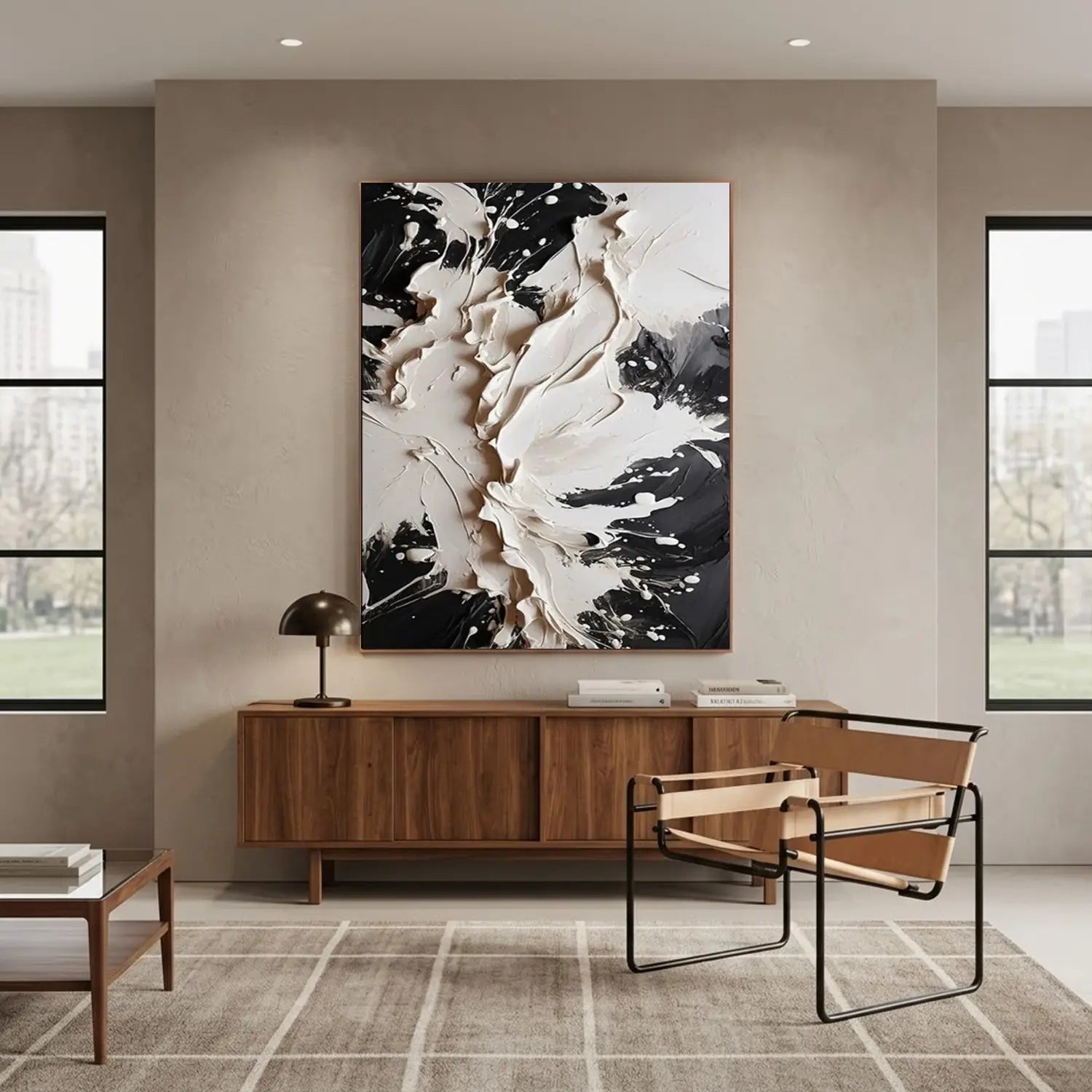 White and Black Minimalist Textured Canvas