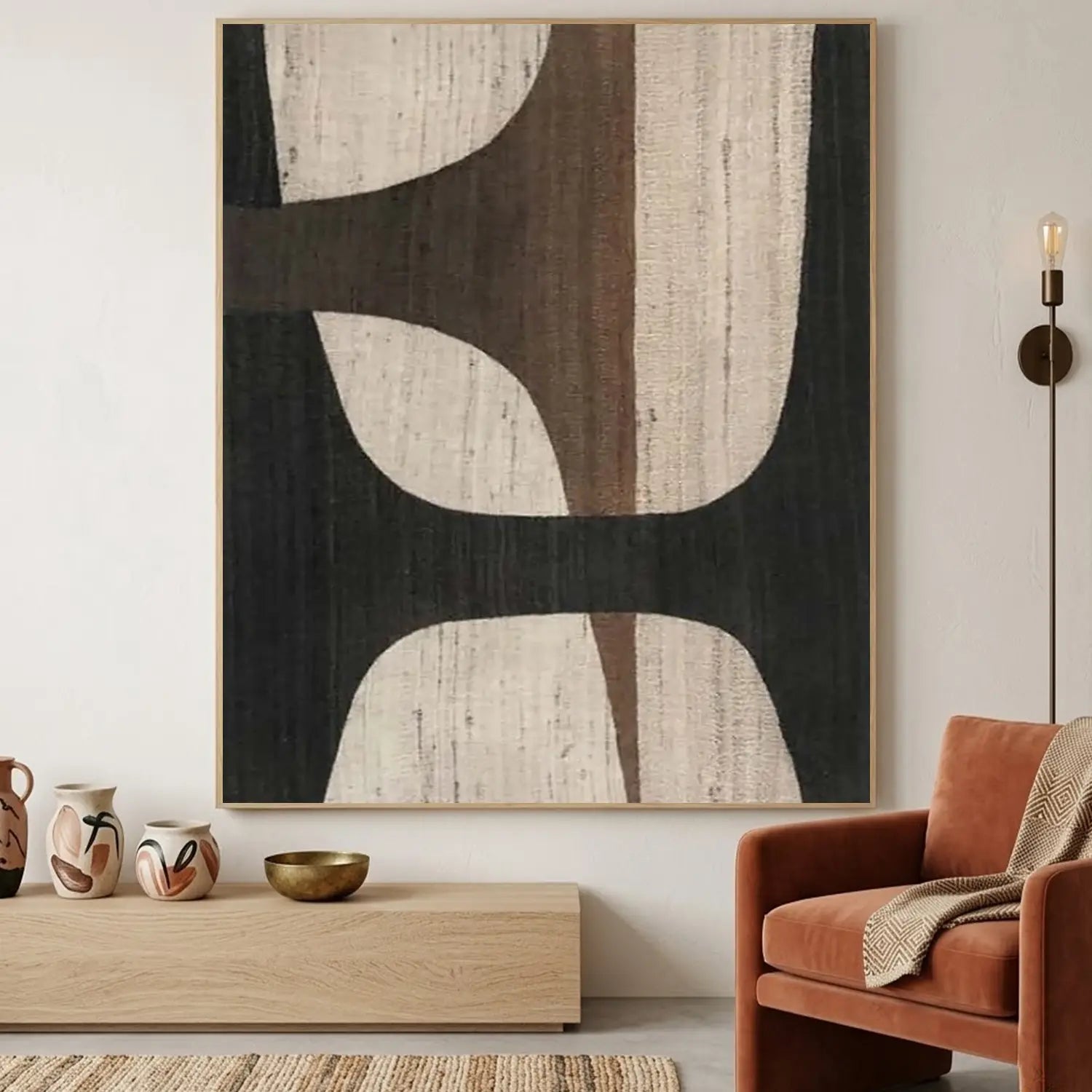 Oversize Large Wabi Sabi Abstract Painting on Canvas Minimalistic Wall Art, Black and Beige #WS018