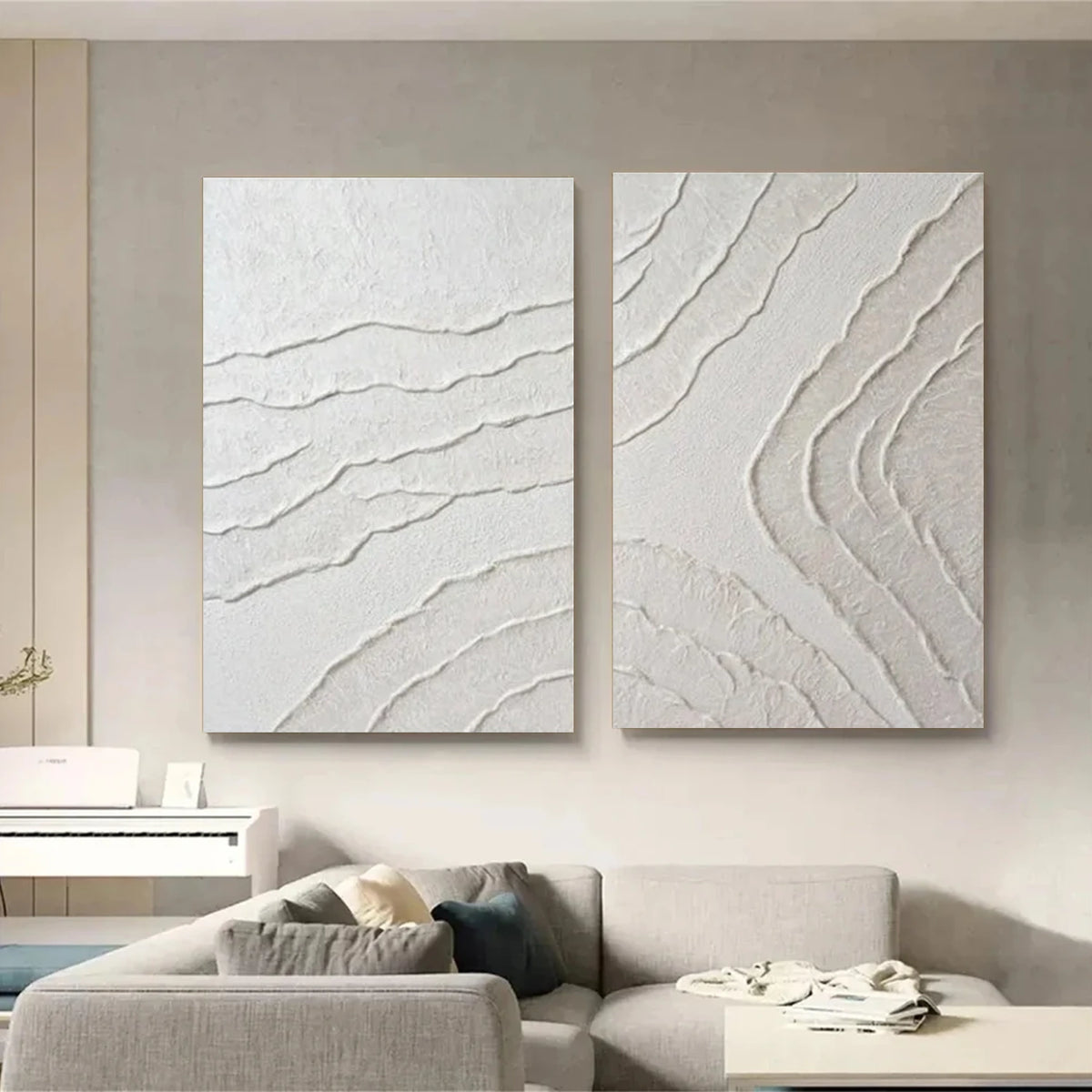 White Minimalist Textured Wall Art Set of 2 #MW017