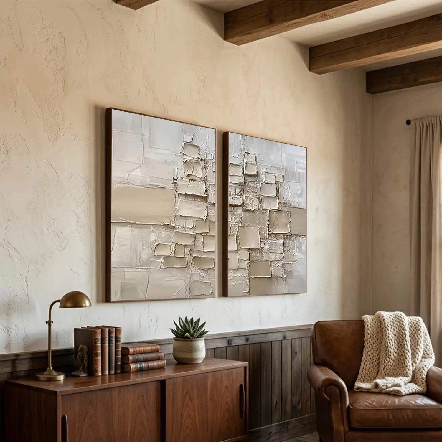 Beige Abstract Textured Set of 2 Wall Art