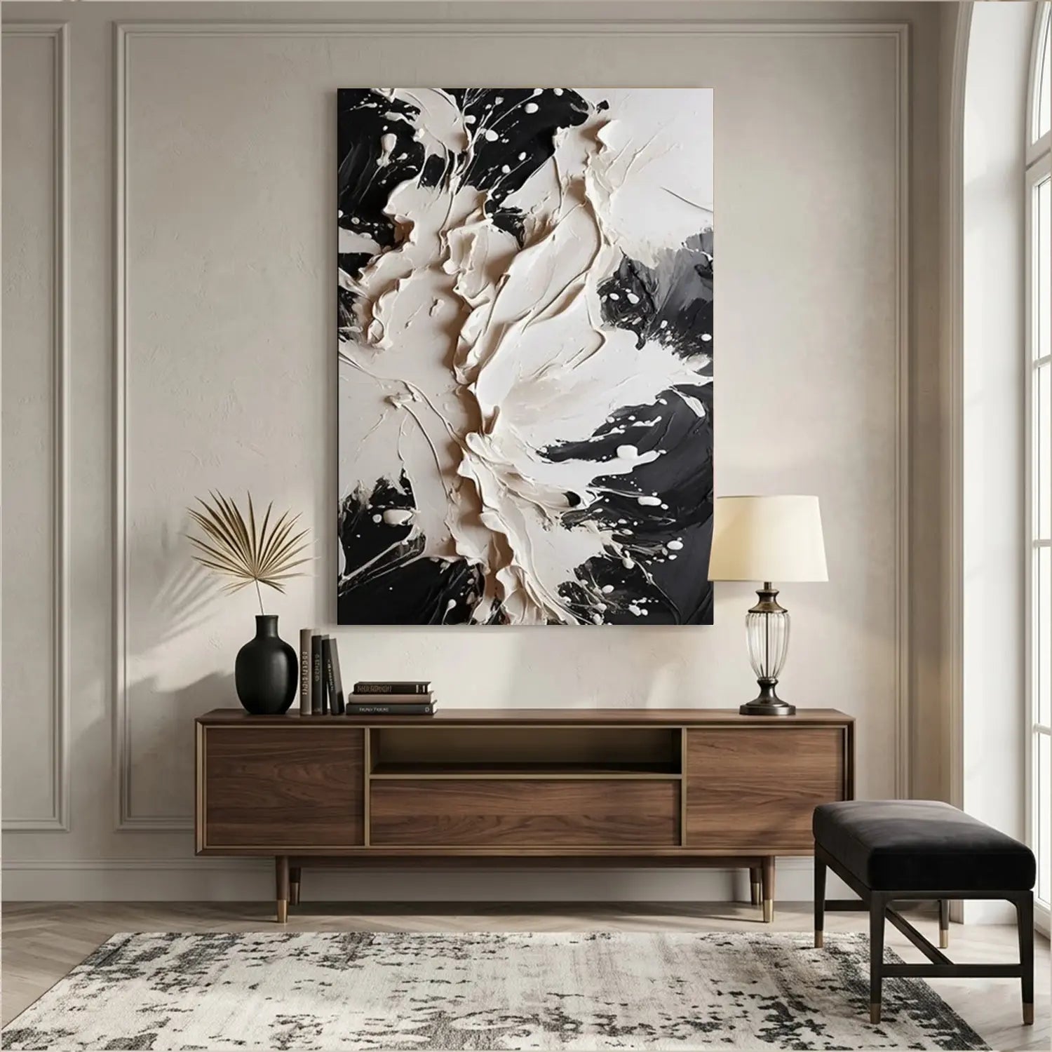 White and Black Minimalist Textured Canvas