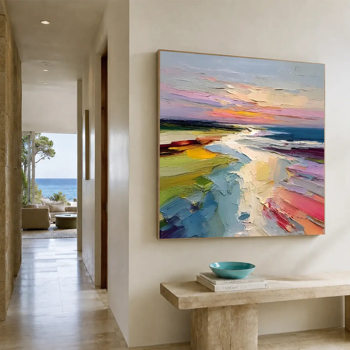 Colorful Ocean And Sky Abstract Textured Wall Art #OS049
