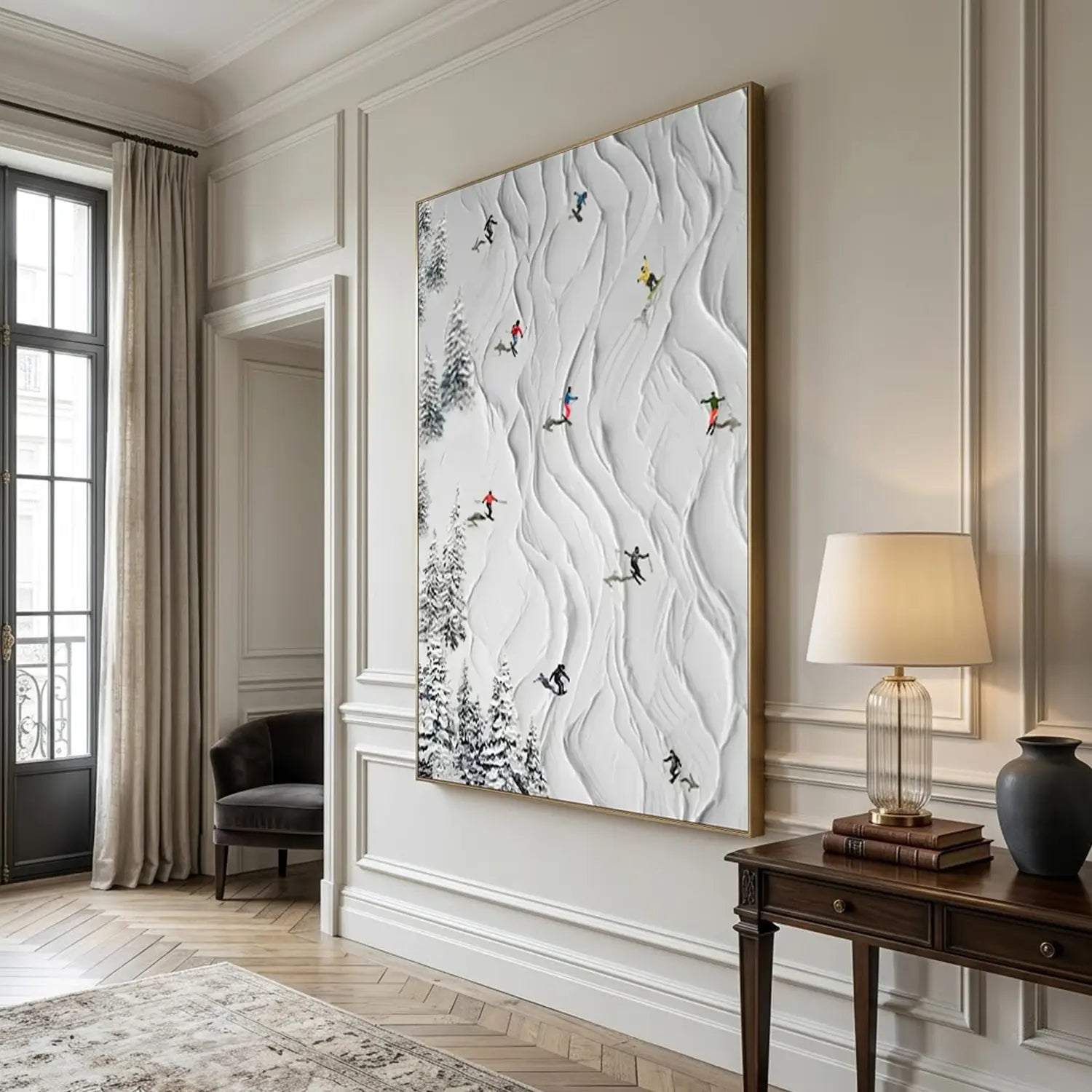 Skiing Sport Art Textured Painting Canvas