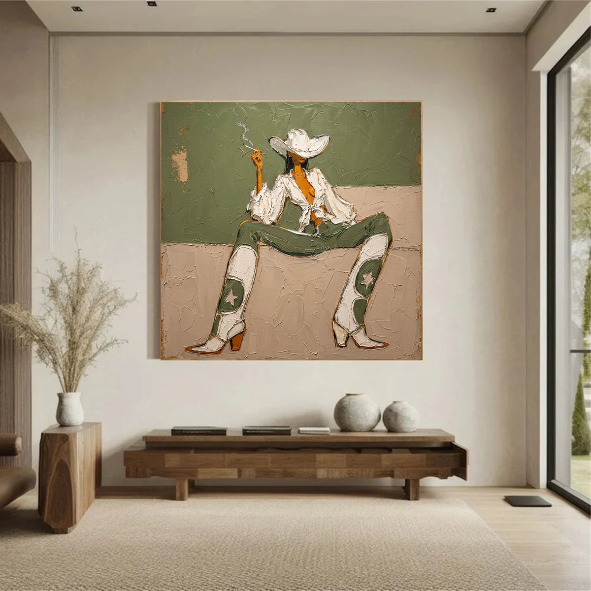 Vintage Americana Art Green Cowgirl #VA102