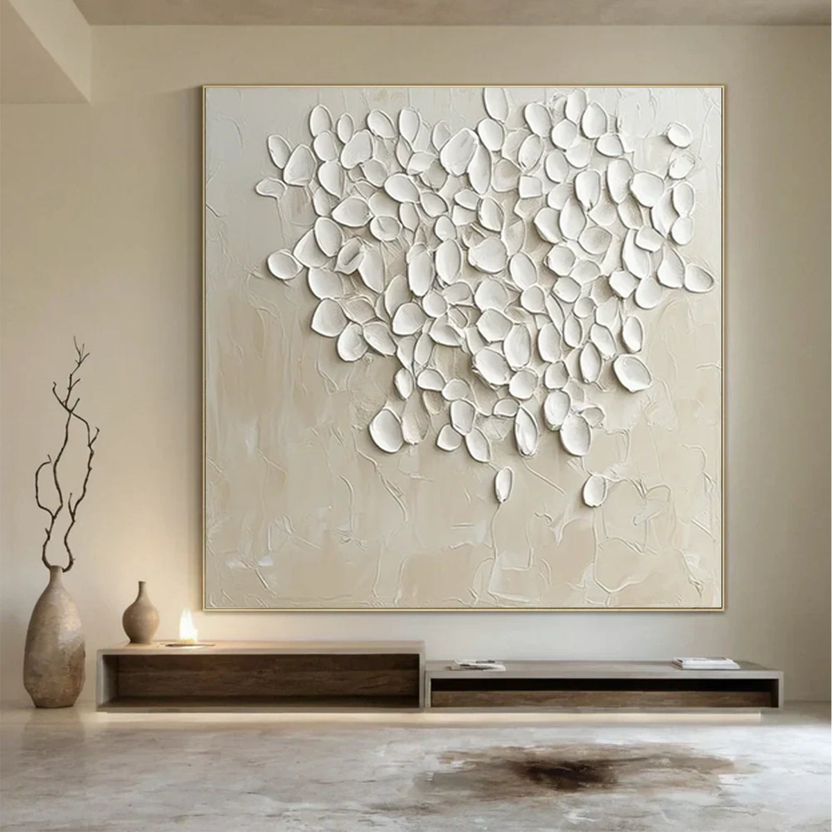 Beige and White Minimalist Textured Canvas Art #MW020