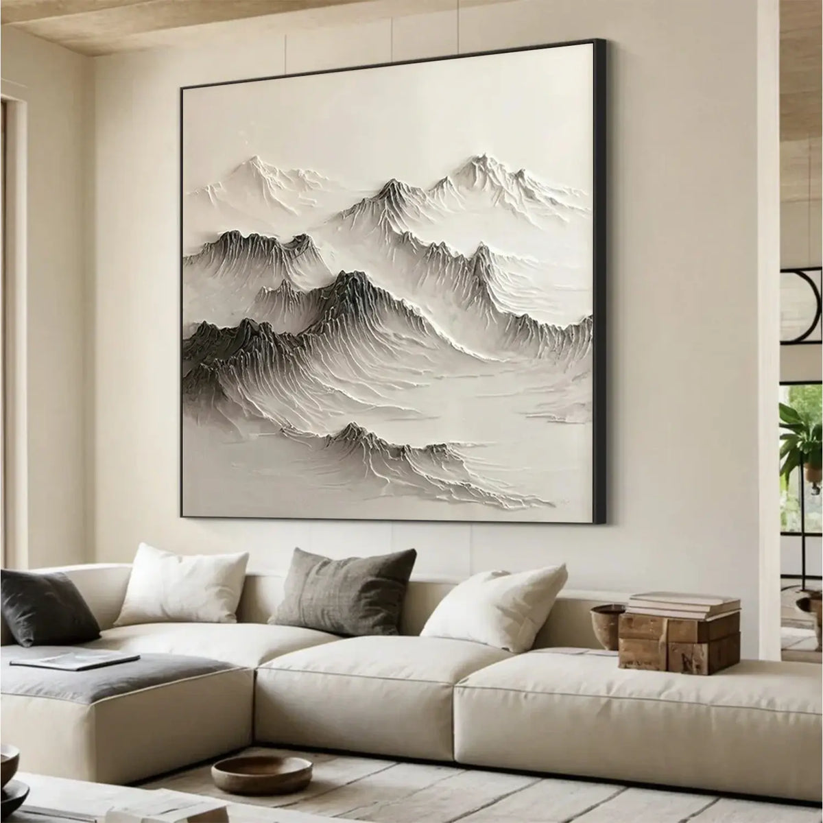 Black and White Minimalist Mountain Textured Canvas Art #BM009