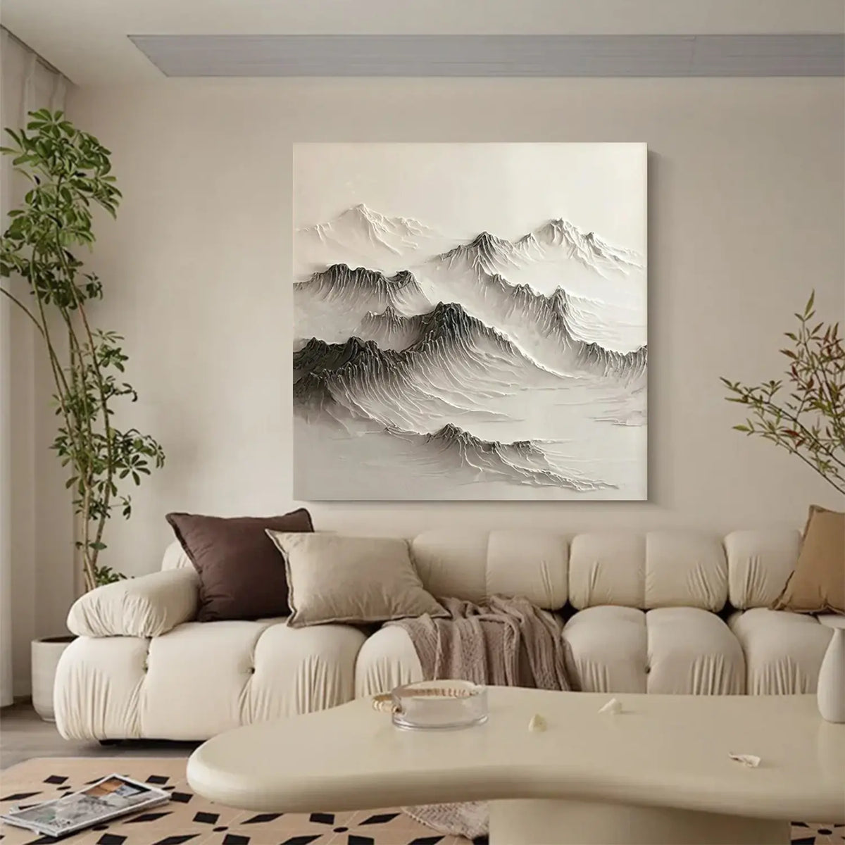 Black and White Minimalist Mountain Textured Canvas Art #BM009