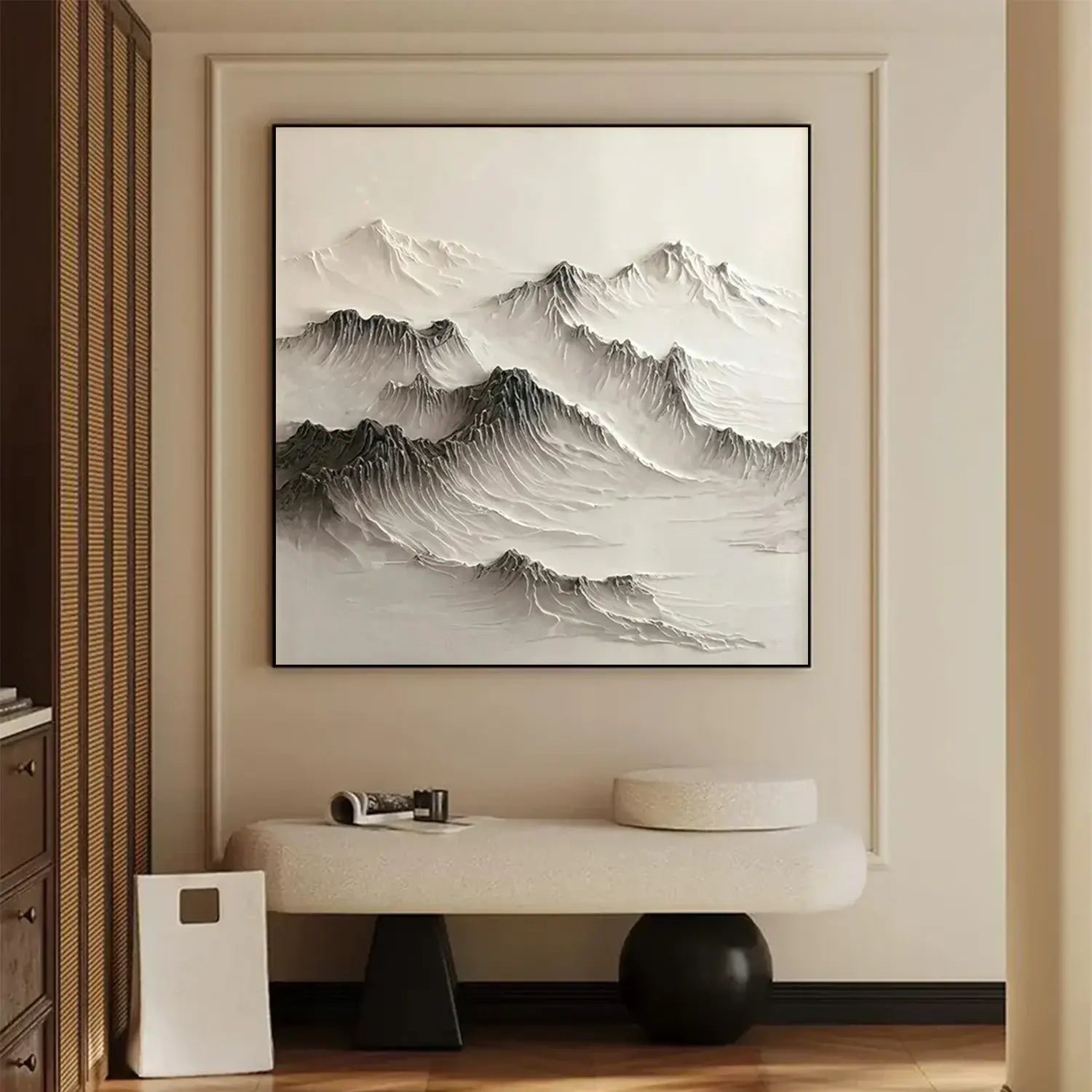 Black and White Minimalist Mountain Textured Canvas Art #BM009