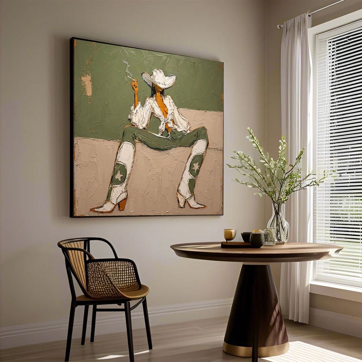 Vintage Americana Art Green Cowgirl #VA102