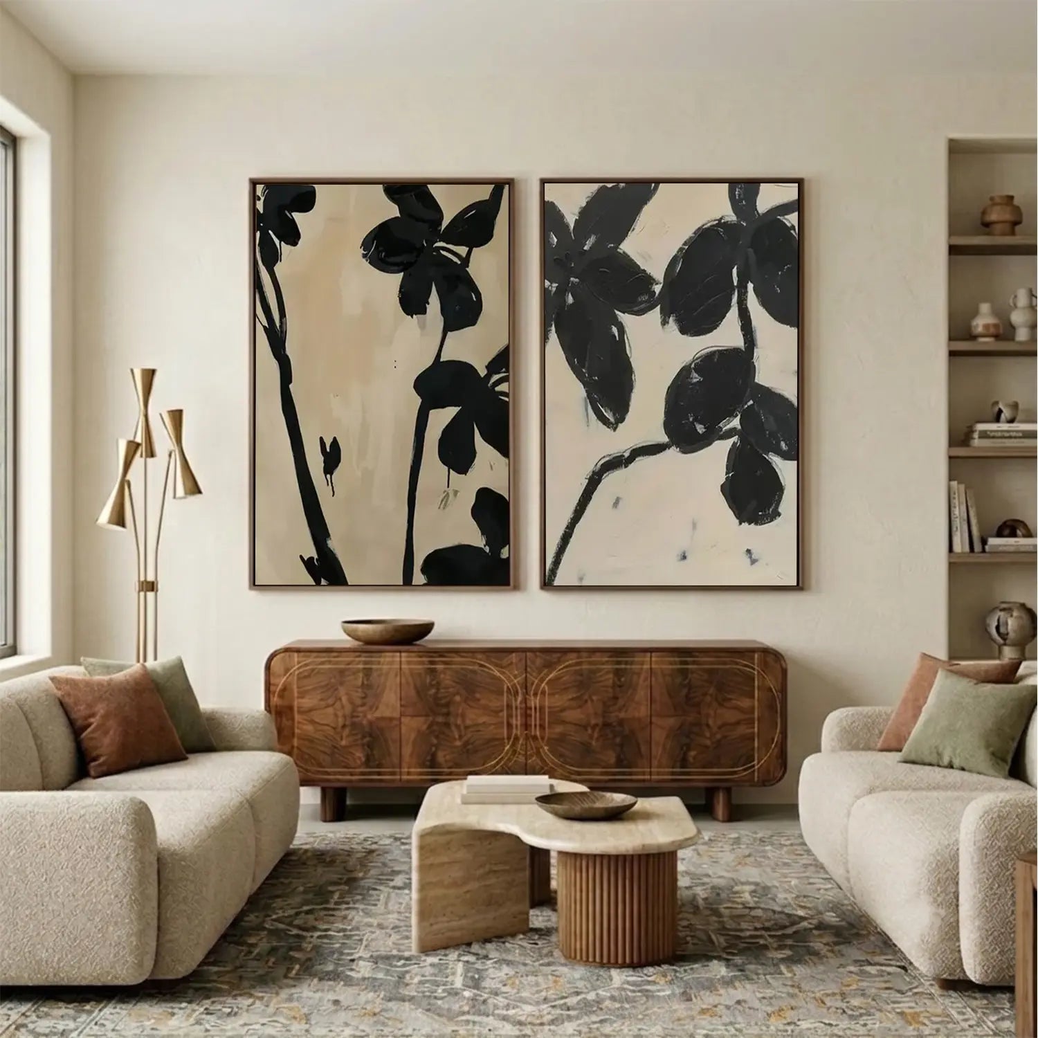 Black and Beige Wabi Sabi Canvas Art Set of 2