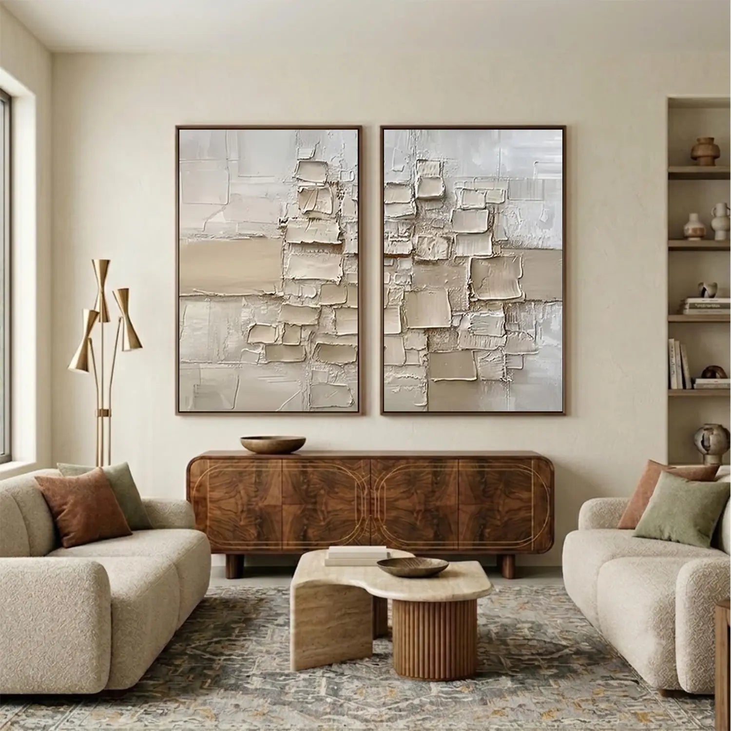 Beige Abstract Textured Set of 2 Wall Art