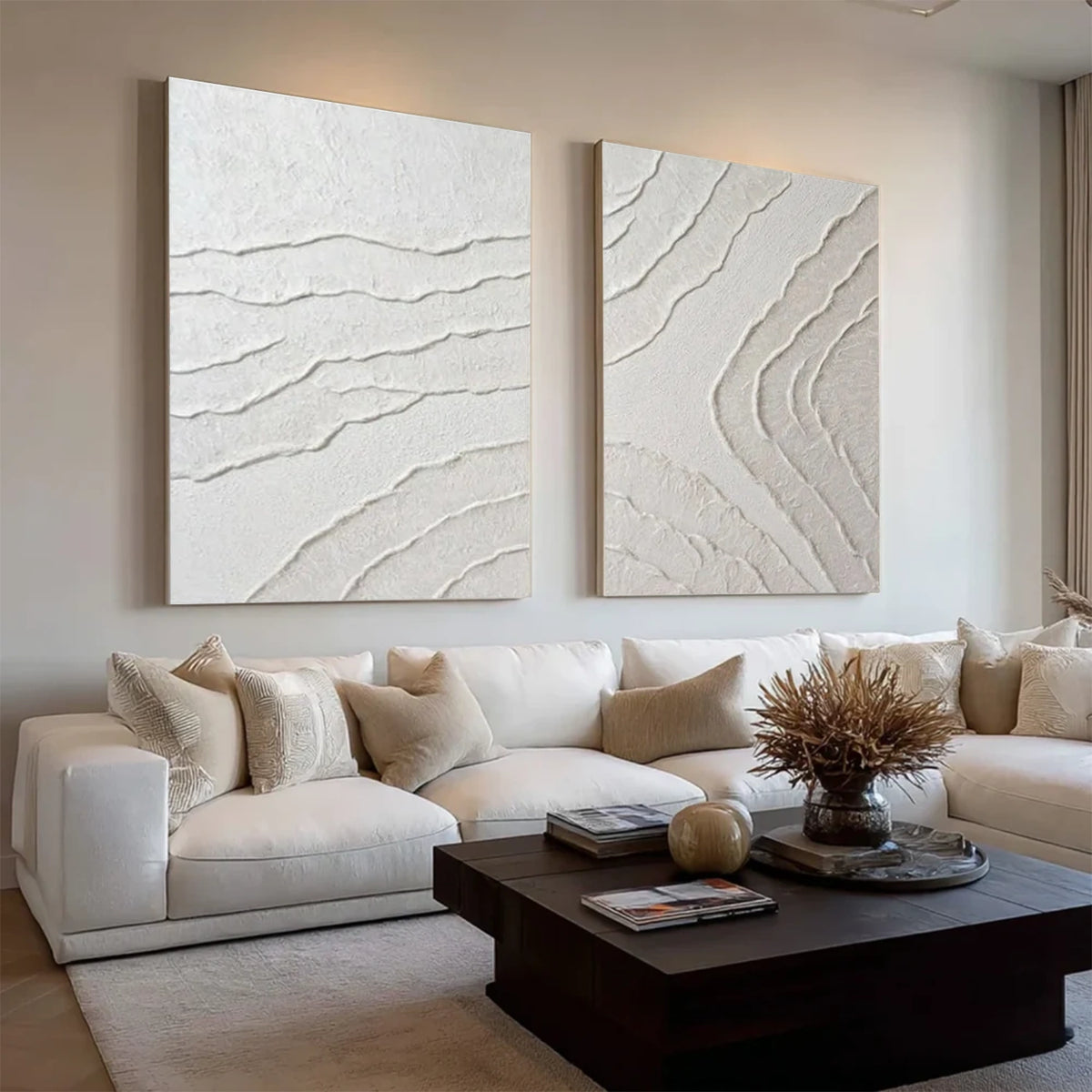 White Minimalist Textured Wall Art Set of 2 #MW017