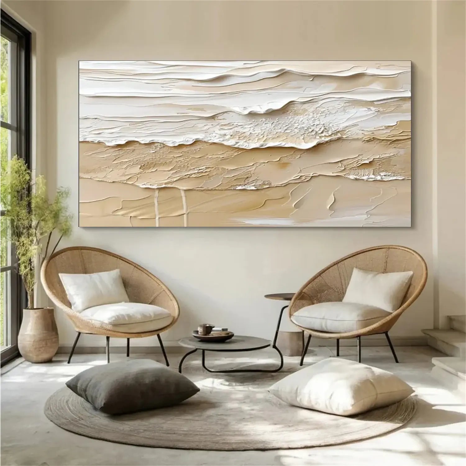 Beige and Brown Sea & Sky Abstract Textured Wall Art