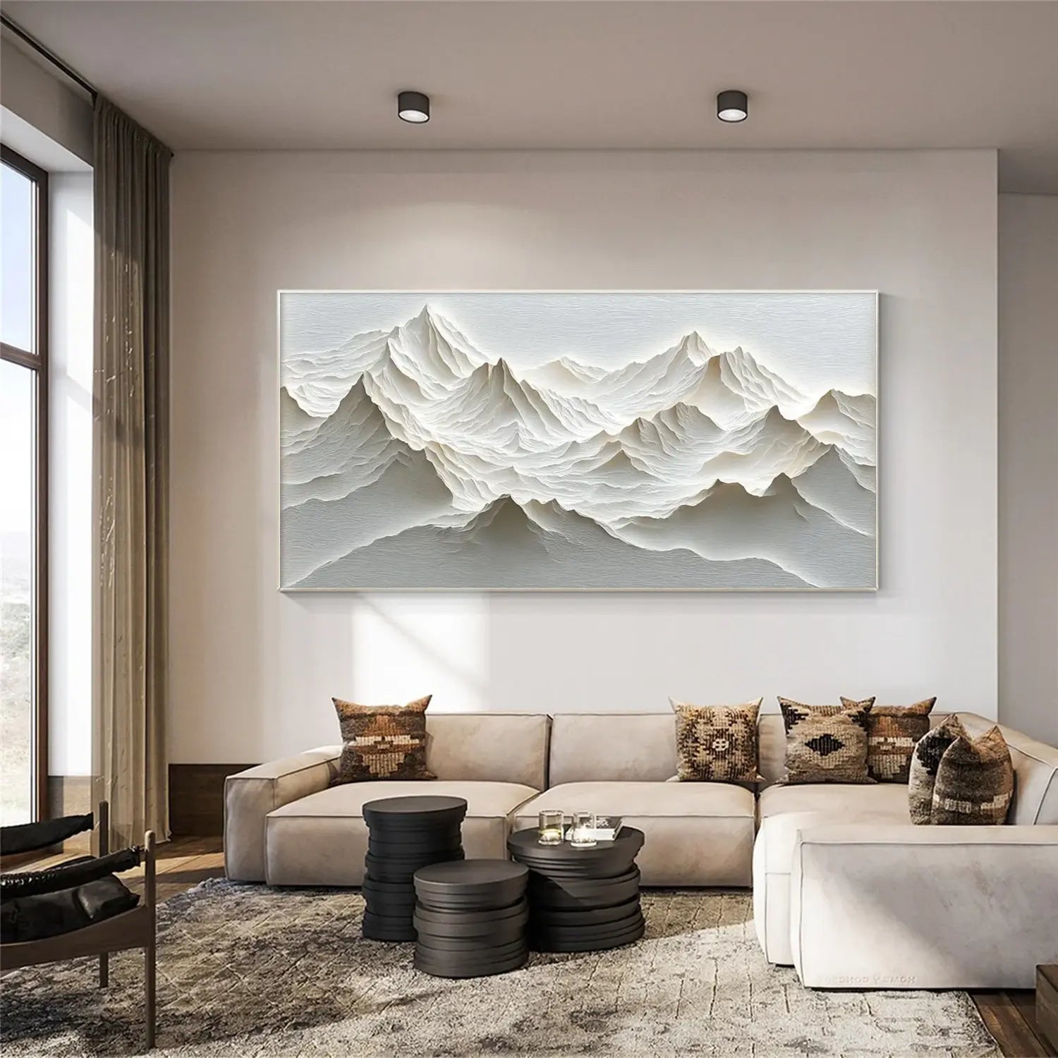 White Minimalistic Mountain Textured Art