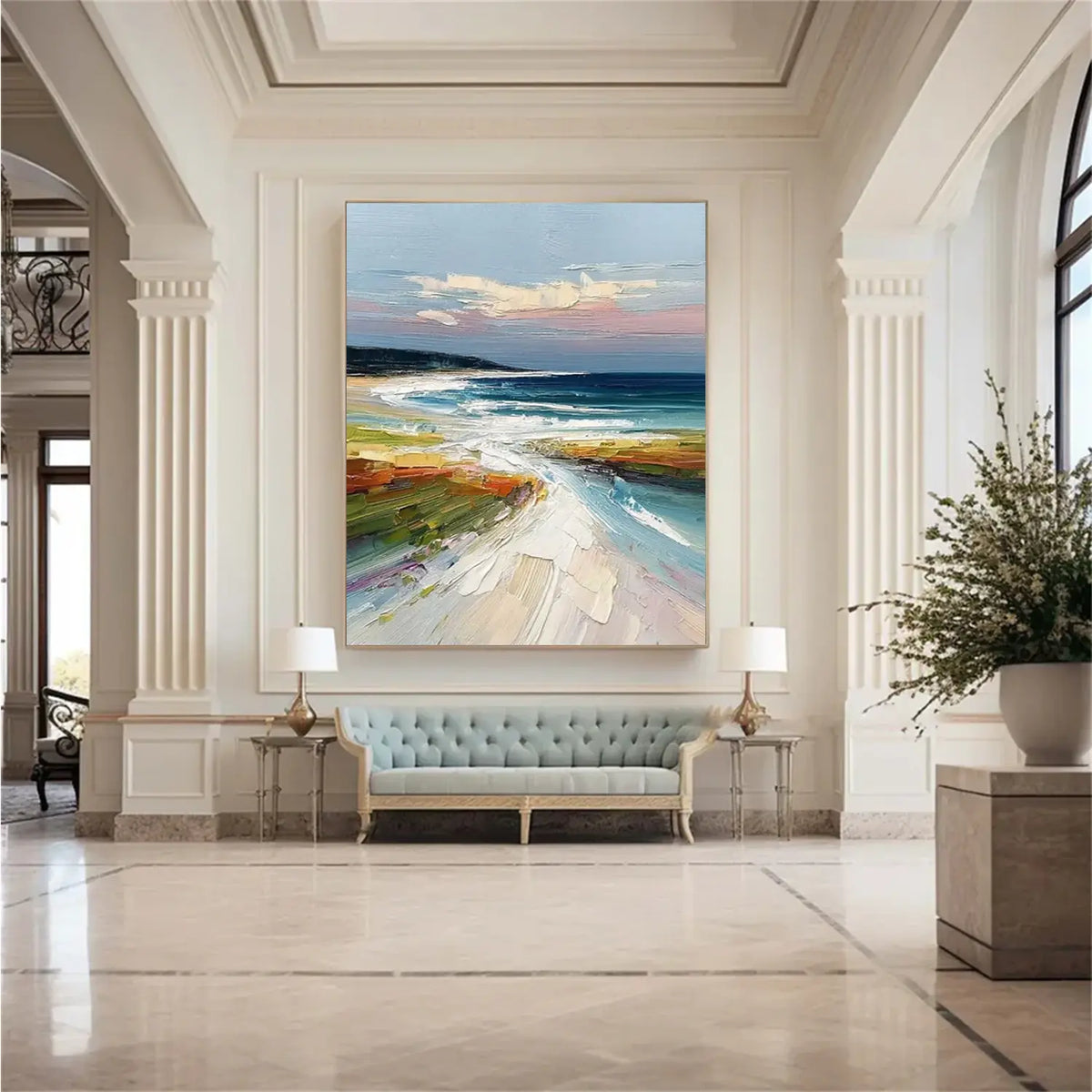 Colorful Abstract Ocean And Sky Textured Canvas Art #OS077