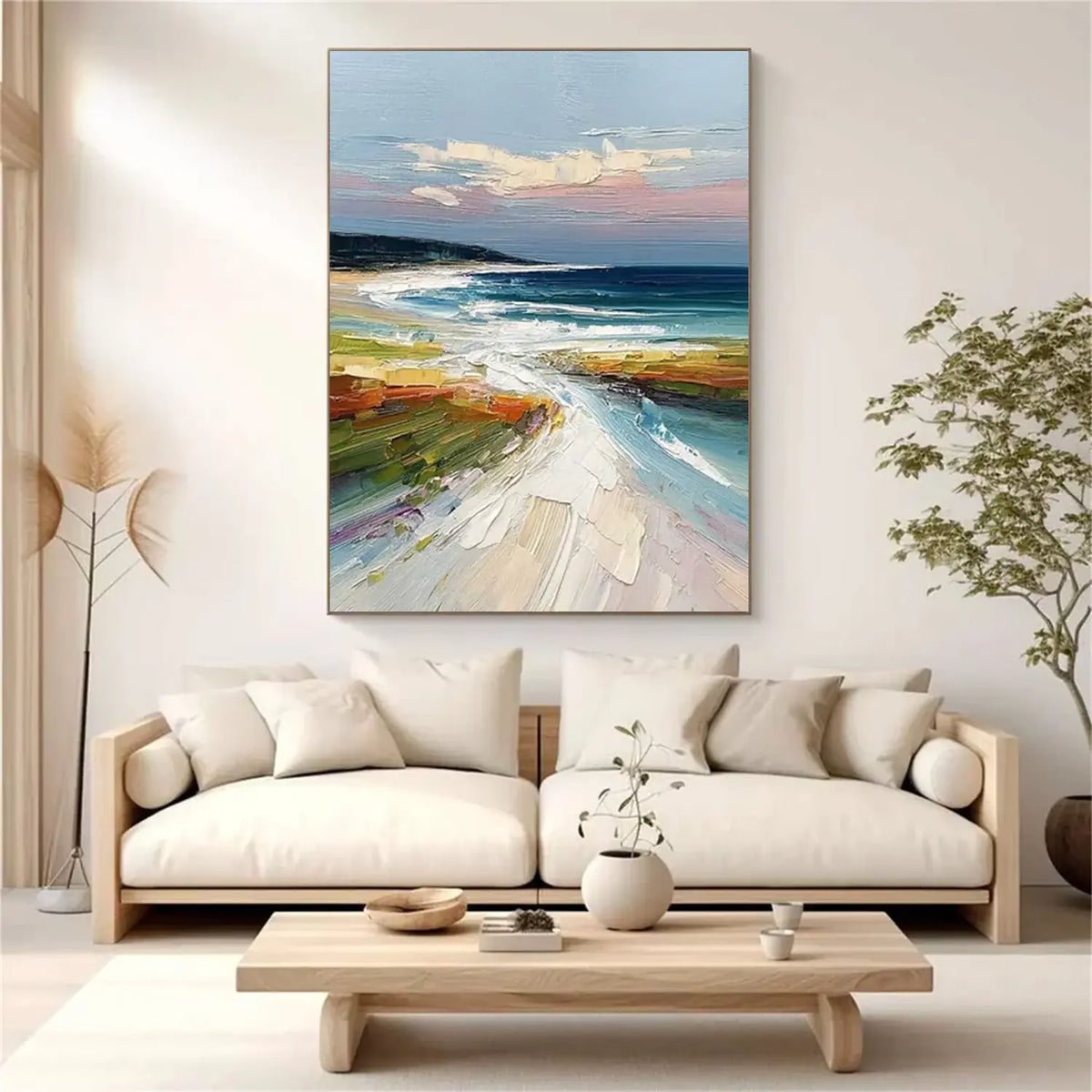 Colorful Abstract Ocean And Sky Textured Canvas Art #OS077