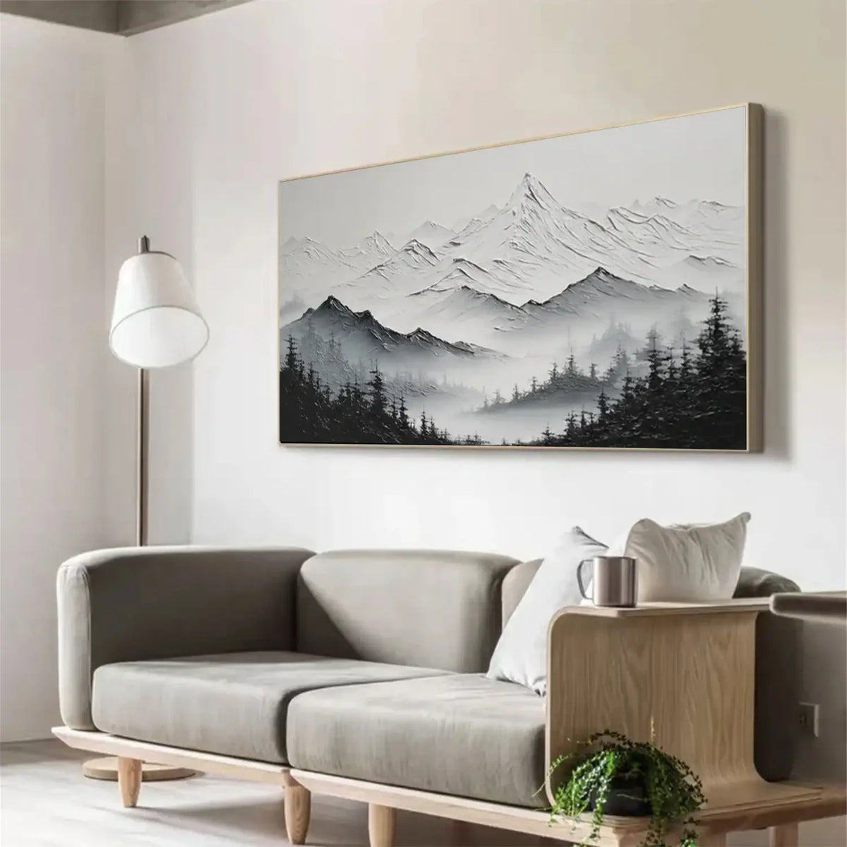 Black and White Minimalist Mountain Textured Canvas Art #BM006