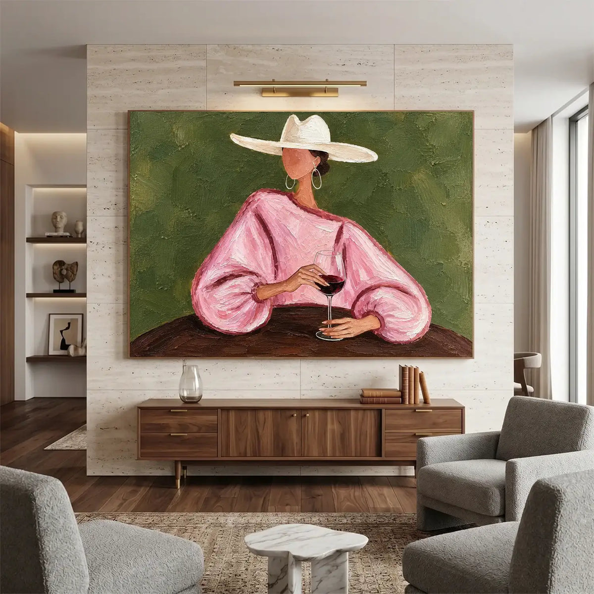 Vintage Americana Art Pink Sleeves Hold Wine #VA101